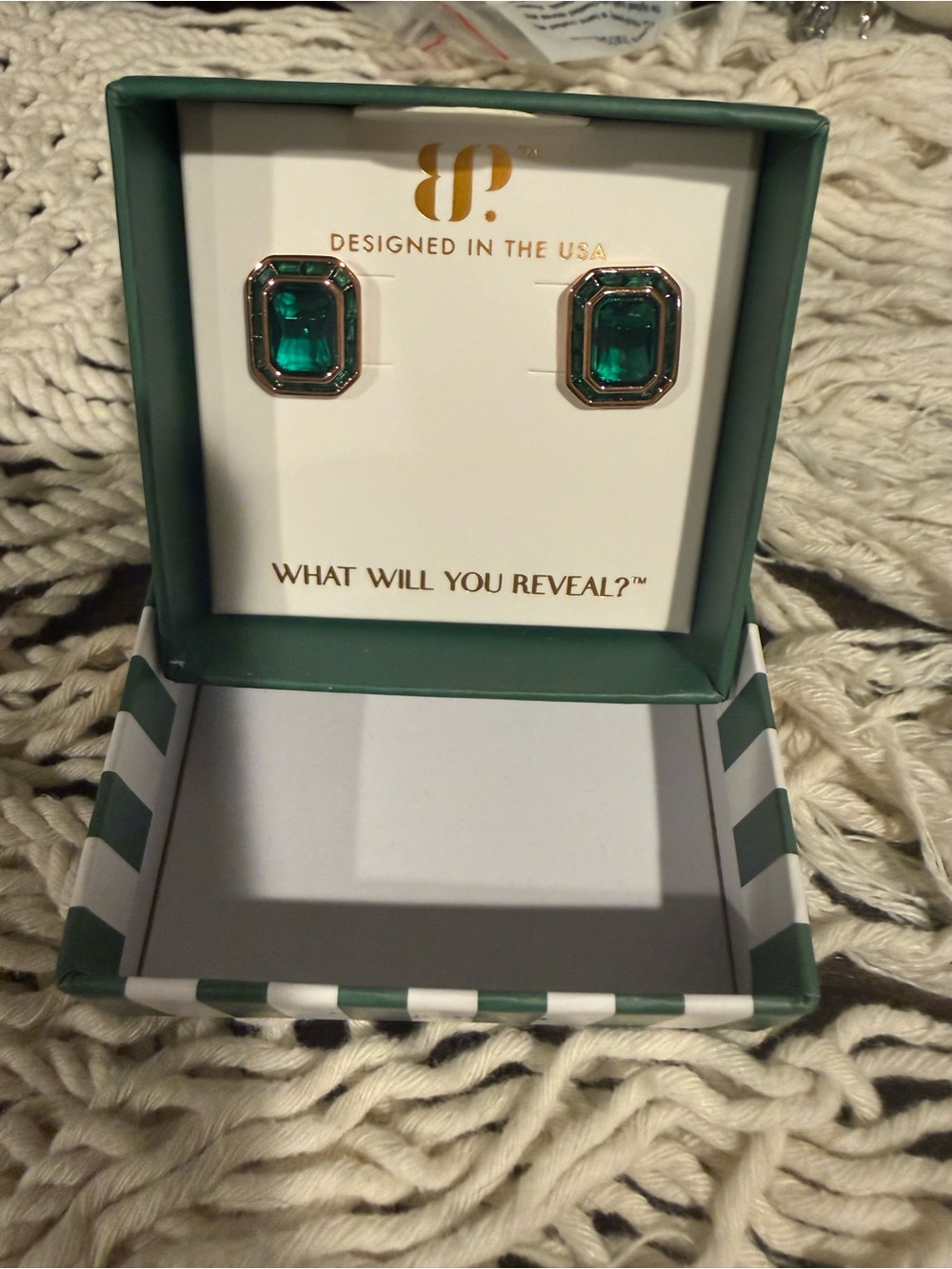 The Lenore Studs BP Green Octagon Crystal Stud Earrings